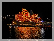 Kolorowe, Sydney, Opera, Australia, Oświetlenie, Sydney Opera House, Noc, Zatoka Port Jackson
