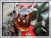 Herbata, Szalik, Świąteczne, Szklany, Kubek, Śnieżynki, Gałązki
