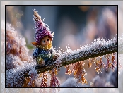 Skrzat, Gałązka, Zima, Szron, Grafika AI