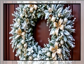 Boże Narodzenie, Wieniec, Bombki, Grafika AI, Kokardki, Szron