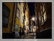 Ulica, Sztokholm, Szwecja, Światła, Noc, Stare Miasto