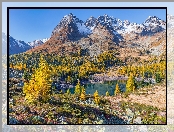 Szwajcaria, Jesień, Góry Alpy, Kamienie, Gryzonia, Dolina Val Poschiavo, Jezioro Lago di Val Viola, Drzewa