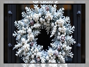 Szyszki, Gałązki, Boże Narodzenie, Grafika AI, Biały, Wieniec, Ośnieżony