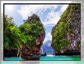 Tajlandia, Łódka, Góry, Morze