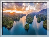 Tajlandia, Zachód słońca, Jezioro, Lasy