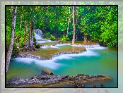 Drzewa, Huai Mae Khamin Waterfall, Kanchanaburi, Wodospad, Tajlandia