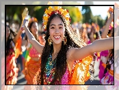 Uśmiechnięta, Tancerka, Pióropusz, Kobieta, Kolczyki