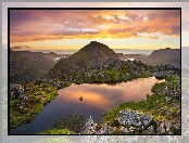 Zachód słońca, Chmury, Góry, Anglia, Innominate Tarn, Obszar Lake District, Jeziora