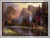 Thomas Kinkade, Góry, Rzeka, Las, Biwak