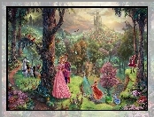 Las, Thomas Kinkade, Disney, Śpiąca Królewna, Wróżki
