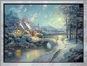 Thomas Kinkade, Rzeka, Zima, Dom