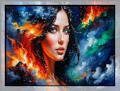 Kolorowe, Kobieta, Portret, Tło, Grafika, Twarz