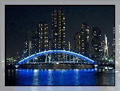 Tokyo, Wieżowce, Rzeka, Podświetlany, Most