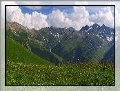 Trawa, Chmury, Góry, Śnieg, Łąka