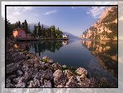 Jezioro Garda, Trento, Dom, Włochy, Góry, Statek, Kamienie, Riva del Garda