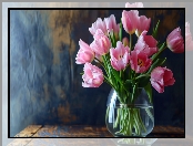 Kwiaty, Tulipany, Bukiet, Różowe, Wazon