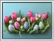 Liście, Pisanki, Wielkanoc, Tulipany