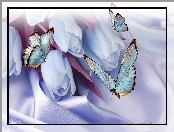 Tulipany, Wektorowa, Niebieskie motyle, 3D
