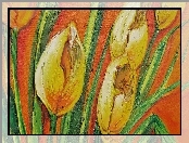 Żółte, Olejny, Tulipany, Obraz