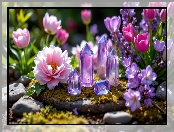 Piwonia, Kwiaty, Kryształy, Tulipany