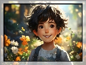 Dziecko, Twarz, Kwiaty, Chłopiec, 2D