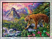 Tygrys, Obraz, Dżungla, Tęcza