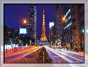 Japonia, Ulica, Noc, Tokio, Tower, Wieża, Drapacze Chmur
