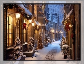 Zima, Domy, Noc, Ulica, Boże Narodzenie
