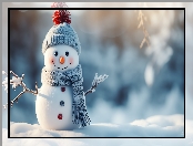 Bałwanek, Czapka, Szalik, Uśmiech, Grafika AI