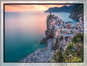 Wybrzeże, Vernazza, Włochy, Domy, Cinque Terre, Morze