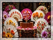 Ozdobne, Wachlarze, Kolorowe, Podium, Kwiaty