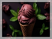 Lody, Wafelek, Mięta, Czekoladowe, Listki