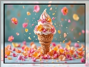 Płatki, Kwiaty, Lód, Wafelek