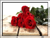 Walentynki, Bukiet, Czerwonych, Róż, Ławka
