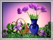 Wazon, Tulipany, Liliowy, Bez