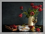 Wazon, Wino, Tulipany, Owoce