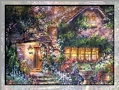 Wejście, Kwiaty, Dom, Ogród