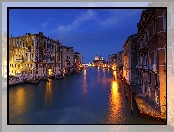 Kanał, Wenecja, Włochy, Canal Grande, Noc, Oświetlone, Domy
