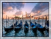 Wenecja, Gondole, Panorama, Niebieskie