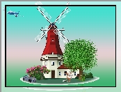 Grafika, Wiatrak, Drzewa