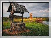 Łąki, Wieś, Studnia, Wiatrak