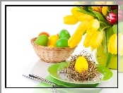 Wielkanoc, Bukiet, Tulipanów, Koszyk, Jajka