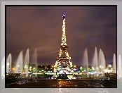 Wieża Eiffla, Nocą, Fontanny, Paryż