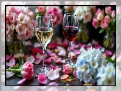 Dwa, Wino, Kwiaty, Kieliszki, Płatki