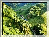 Wioska Schwarzwald, Droga, Drzewa, Góry, Doliny