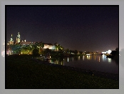 Wawel, Kraków, Polska, Noc, Zamek Królewski na Wawelu, Rzeka Wisła