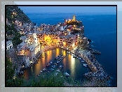 Włochy, Oświetlone, Miasto, Port, Liguria