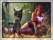 Włócznia, Fantasy, Kobieta, Elf, Kot