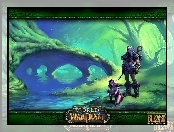 World Of Warcraft, drzewo, fantasy, kobieta, mężczyzna, elf, woda