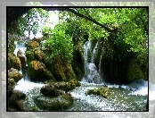 Wodospad, Plitvice, Skały, Drzewa